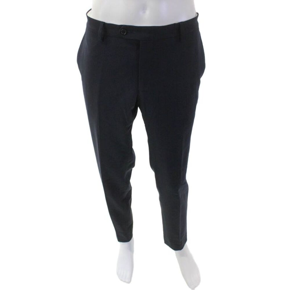 Tombolini Mens Wool Straight Leg Zip Fly Tailored Dress Pants Navy Blue Size 34